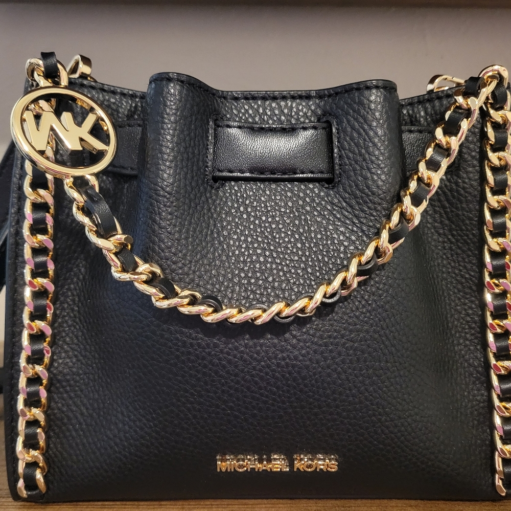 Michael Kors "Mina" Black Crossbody Bag with Gold Chain